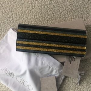 Jimmy Choo Sweetie Black Gold and Silver Acrylic Glitter Clutch